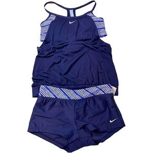 Nike women’s size medium navy blue tankini athletic sporty 2 piece swimsuit
